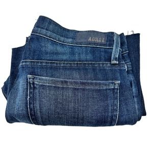 Agolde Women Med Wash Madison Flare Jeans Raw Hem Size 27 24L Stretch Denim